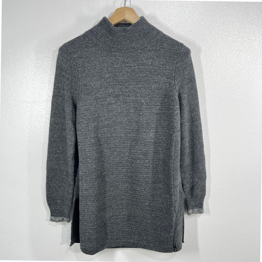 Woolrich Gray Waffle Knit Mock Neck Tunic Sweater Dress Medium Organic Cotton